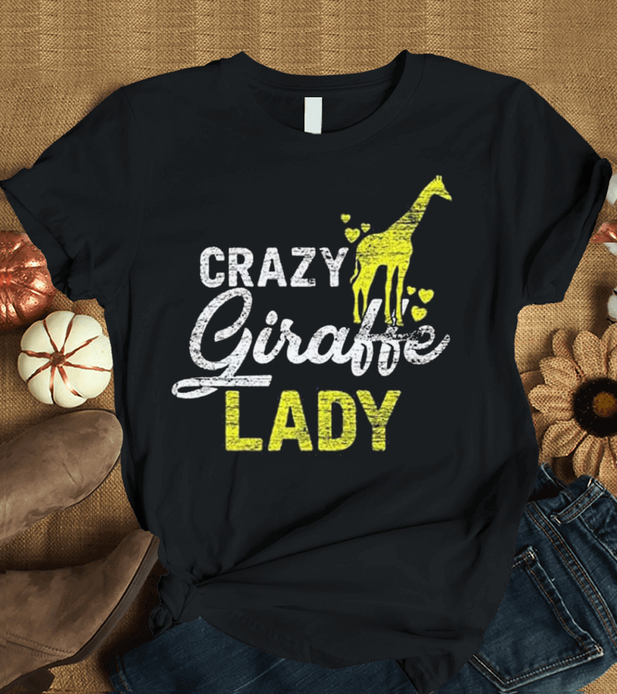Crazy Giraffe Lady Vintage Zoo Keeper Girl Hearts T-Shirt