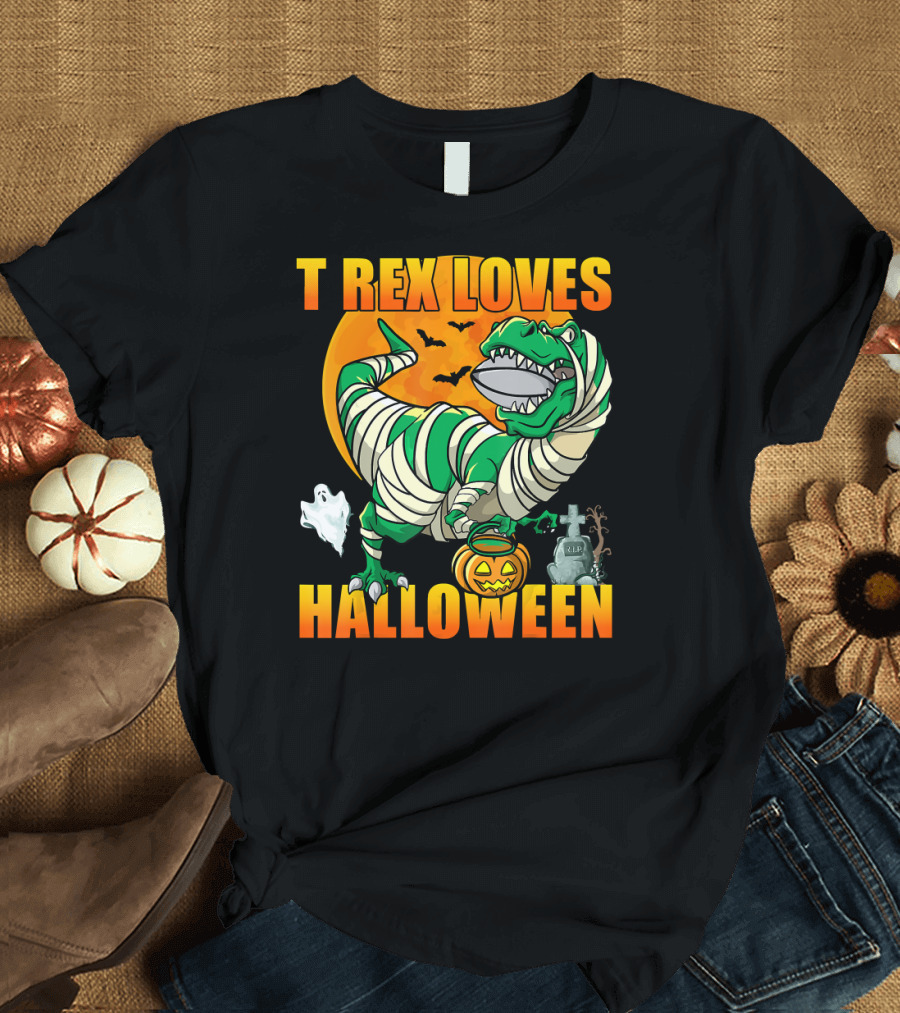 T Rex Loves Halloween Moonlit Mummy Adventure T-Shirt
