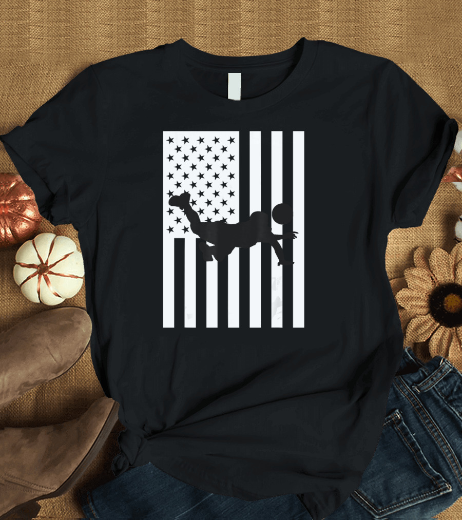 USA Flag Volleyball Player Silhouette with American Flag Background T-Shirt