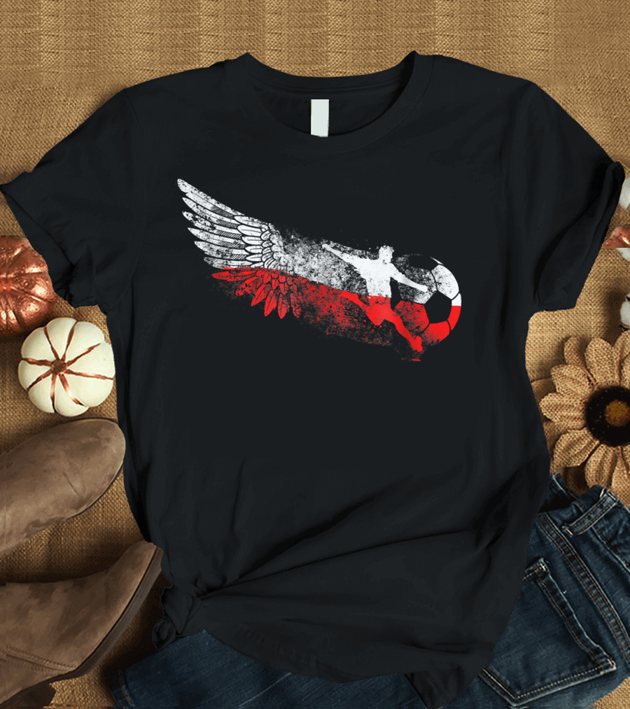 Poland Soccer Polish Polska Football Winged Player T-Shirt