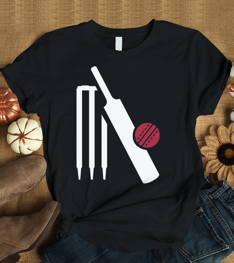 Cricket Bat Stumps Ball T-Shirt
