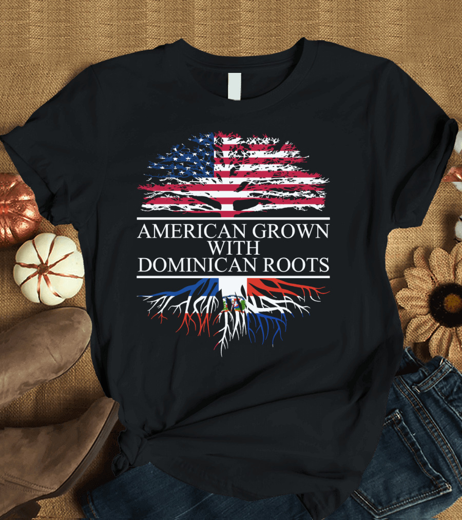 American Grown with Dominican Roots Flag Tree Symbolism T-Shirt
