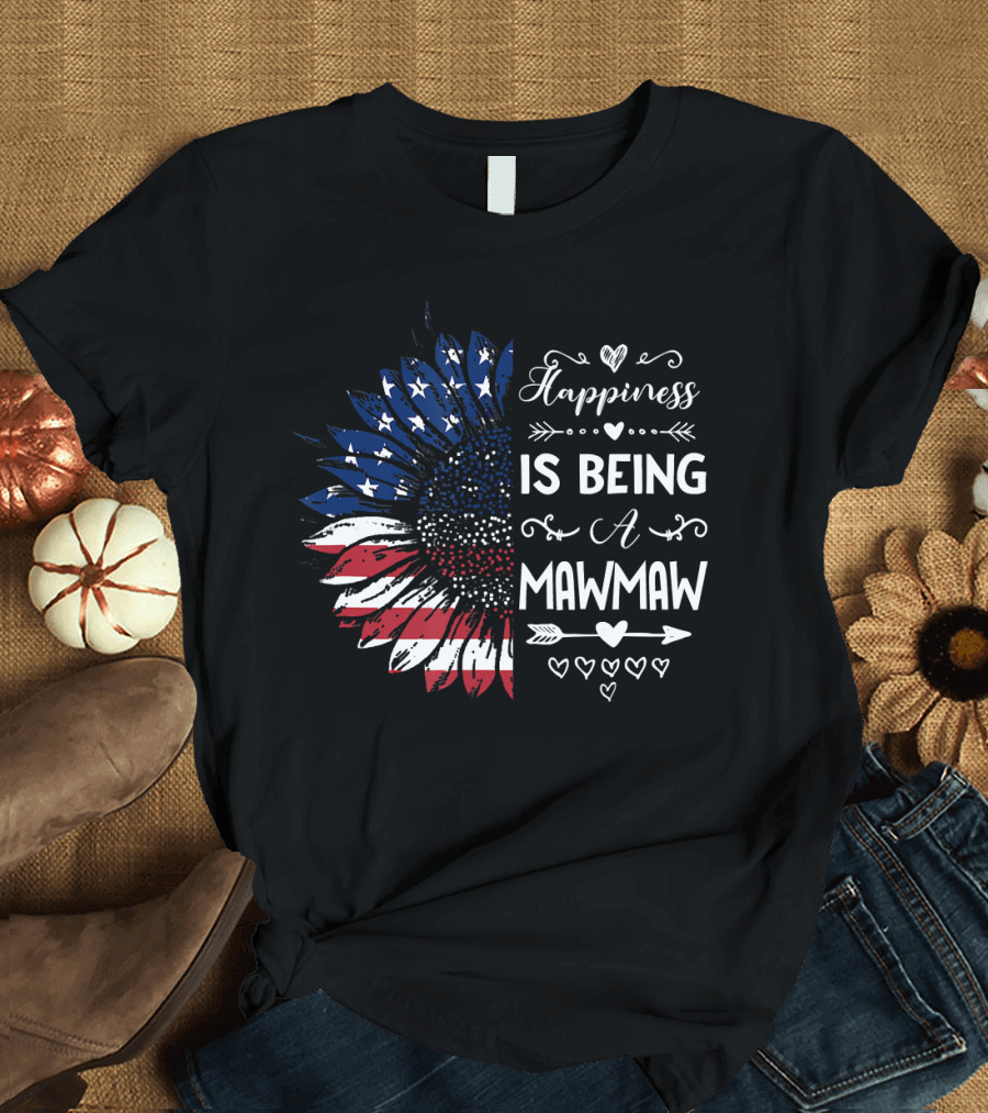 Happiness Is Being A Mawmaw Sunflower with American Flag Colors T-Shirt