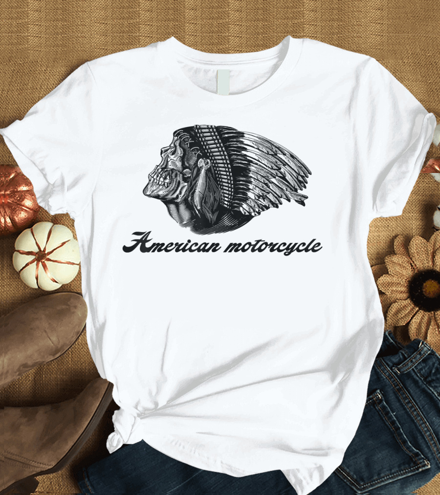 American Motorcycle Skull Native Indian Headdress T-Shirt