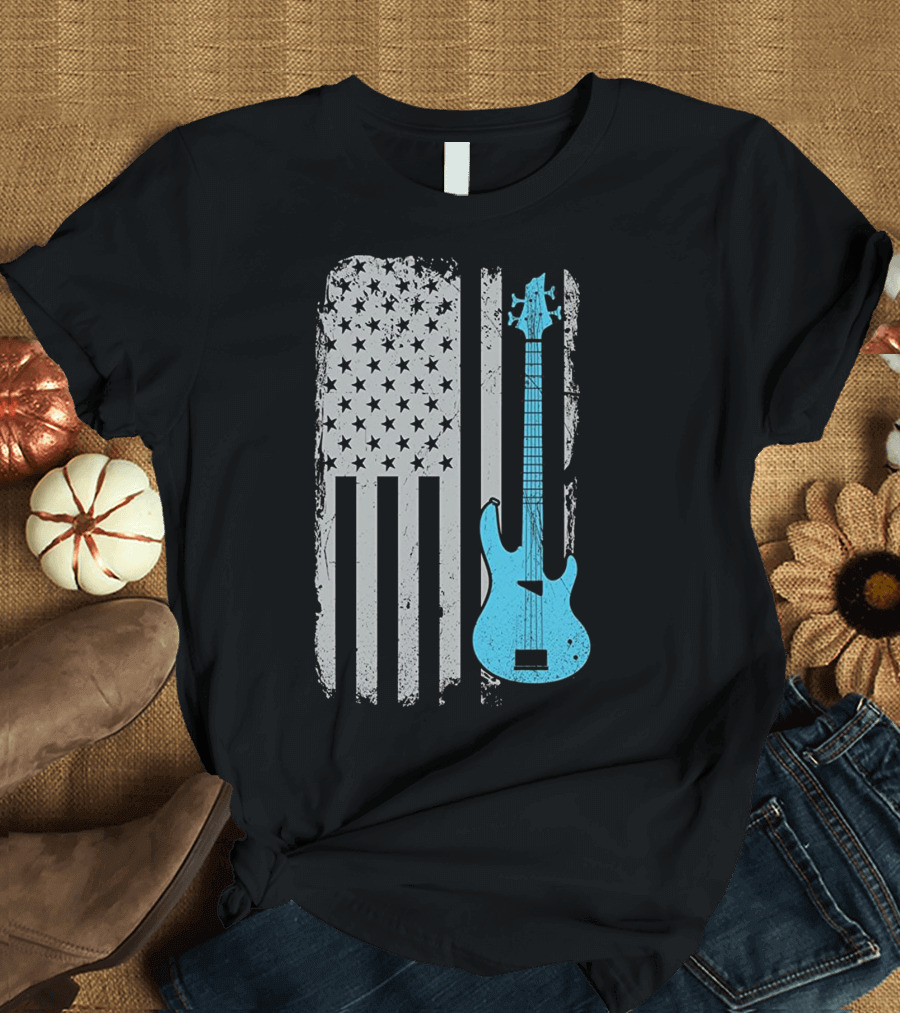 Electric Bass Guitar American Flag T-Shirt