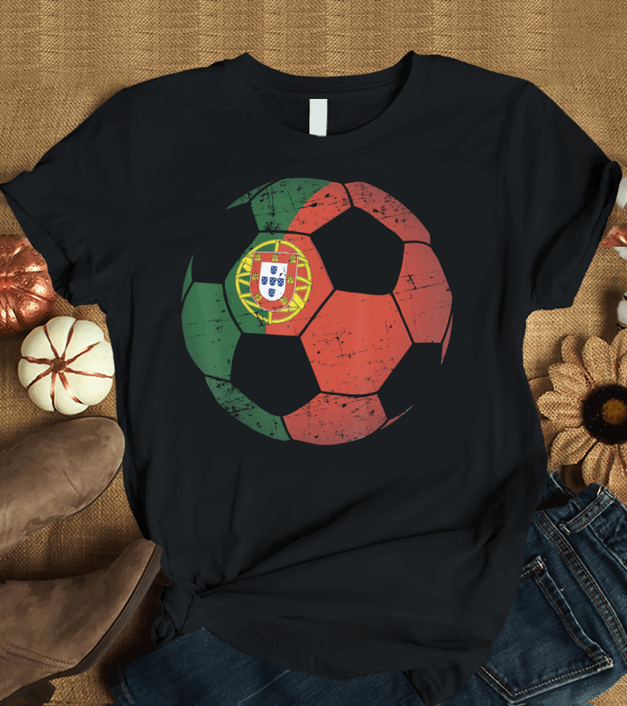 Portugal Distressed Soccer Ball Flag Emblem T-Shirt