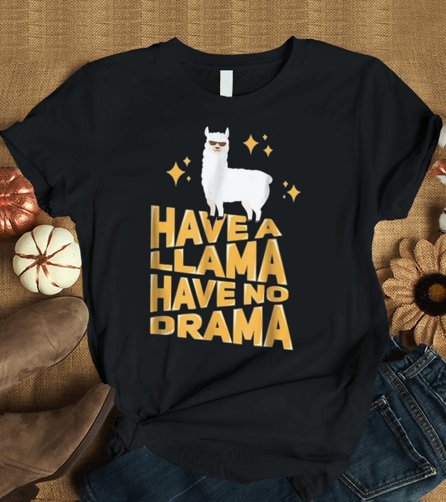 Have A Llama Have No Drama - Funny Llama with Sunglasses and Stars T-Shirt