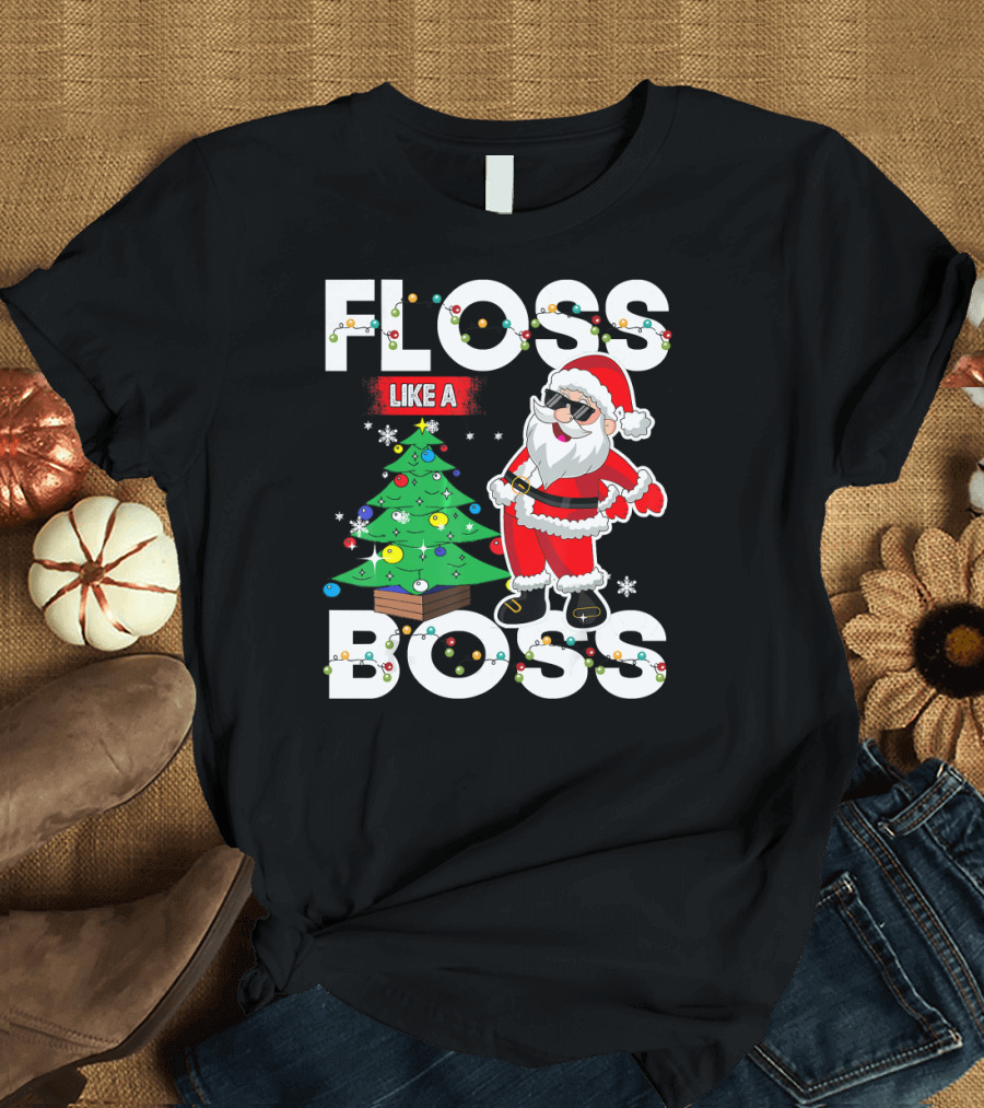 Floss Like A Boss Santa Christmas Tree Lights T-Shirt