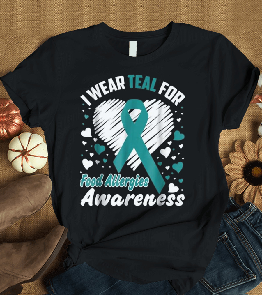 I Wear Teal for Food Allergies Awareness Heart T-Shirt