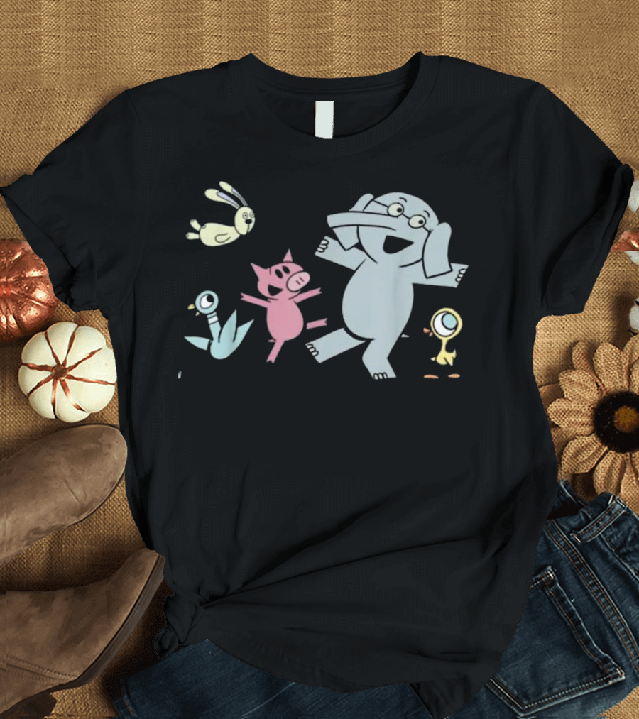 Elephant And Piggie with Rabbit Bird Duck Playful Characters T-Shirt