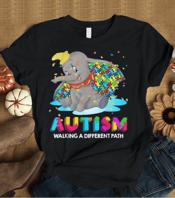 T-Shirt: Autism Walking a Different Path Puzzle Piece Elephant T-Shirt Autism Walking a Different Path Puzzle Piece Elephant T-Shirt