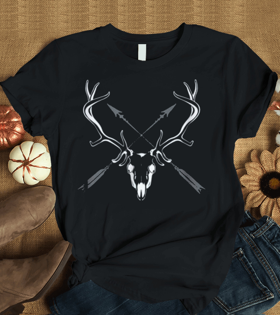 Elk Hunting Skull with Crossed Arrows Bow Hunter Gift T-Shirt