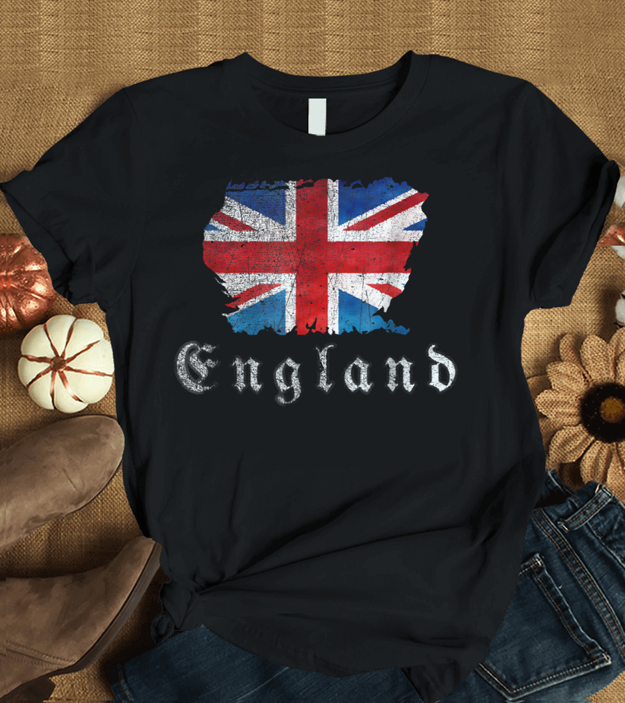 England Map Silhouette with Union Jack Flag T-Shirt