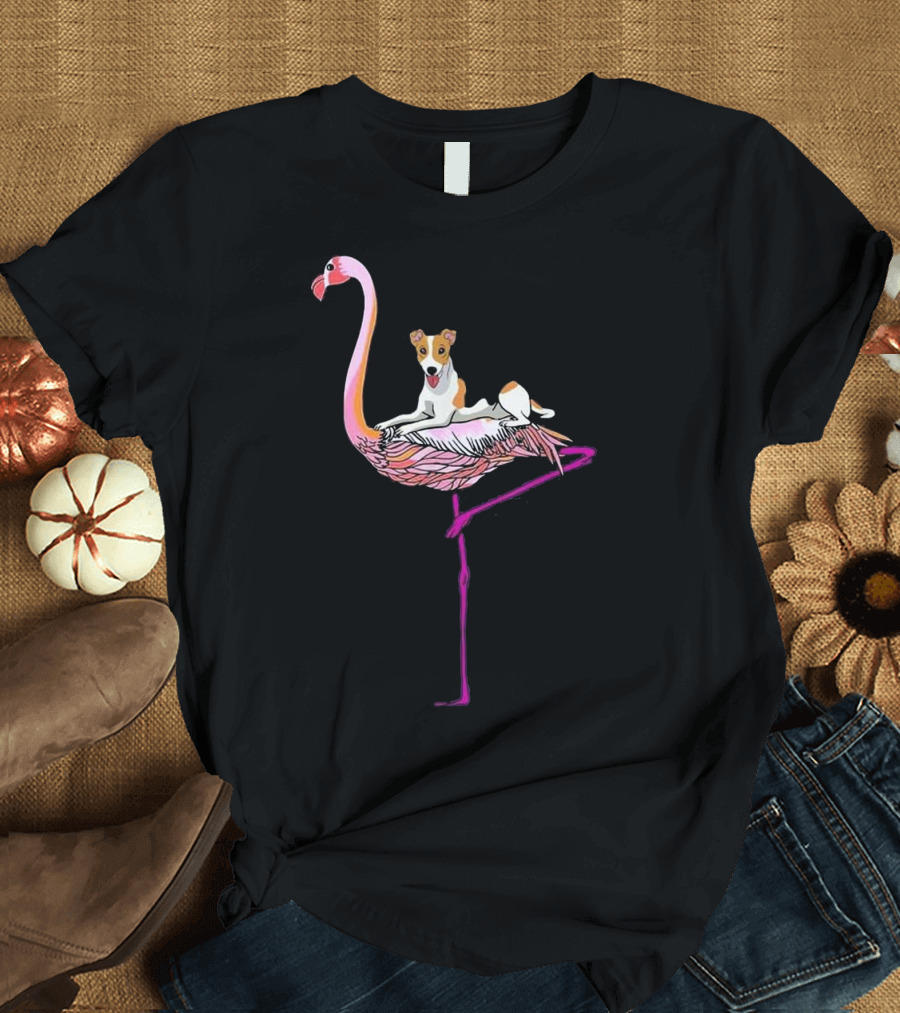 Cute Jack Russell Terrier on Pink Flamingo for Moms T-Shirt