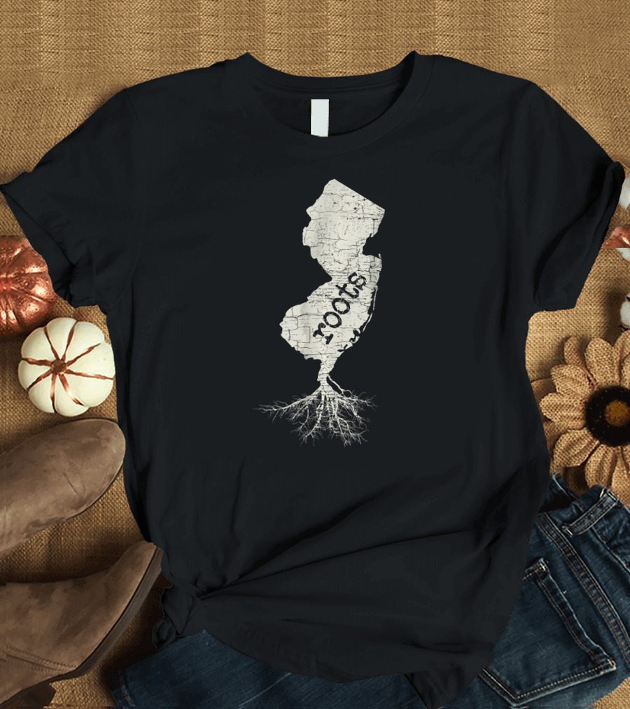 New Jersey Roots Vintage State Silhouette with Cracked Texture and Roots T-Shirt