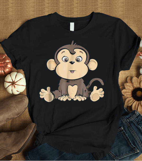 T-Shirt: Cute Monkey Cartoon Sitting Adorable Expression T-Shirt Cute Monkey Cartoon Sitting Adorable Expression T-Shirt
