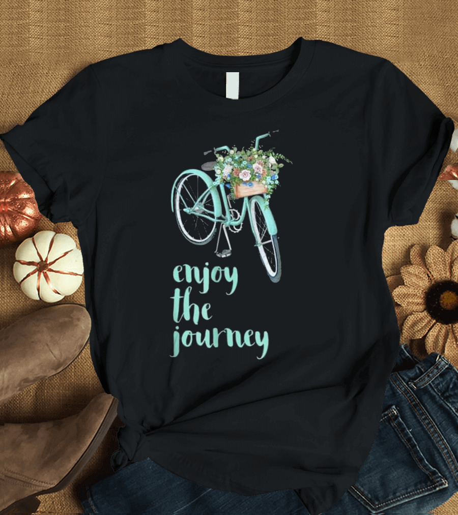 Enjoy the Journey Cycling Green Bicycle with Floral Basket T-Shirt