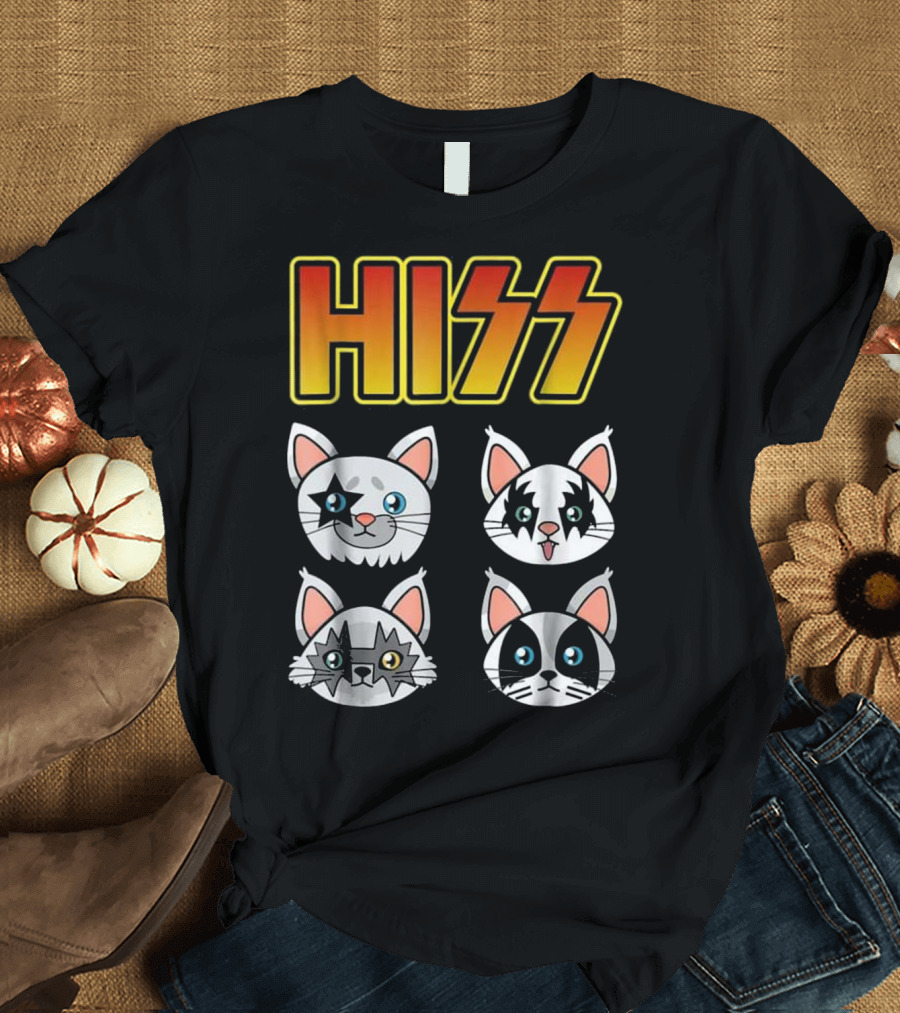 HISS Cute Funny Cat Kitten Rock n Roll Parody Faces T-Shirt