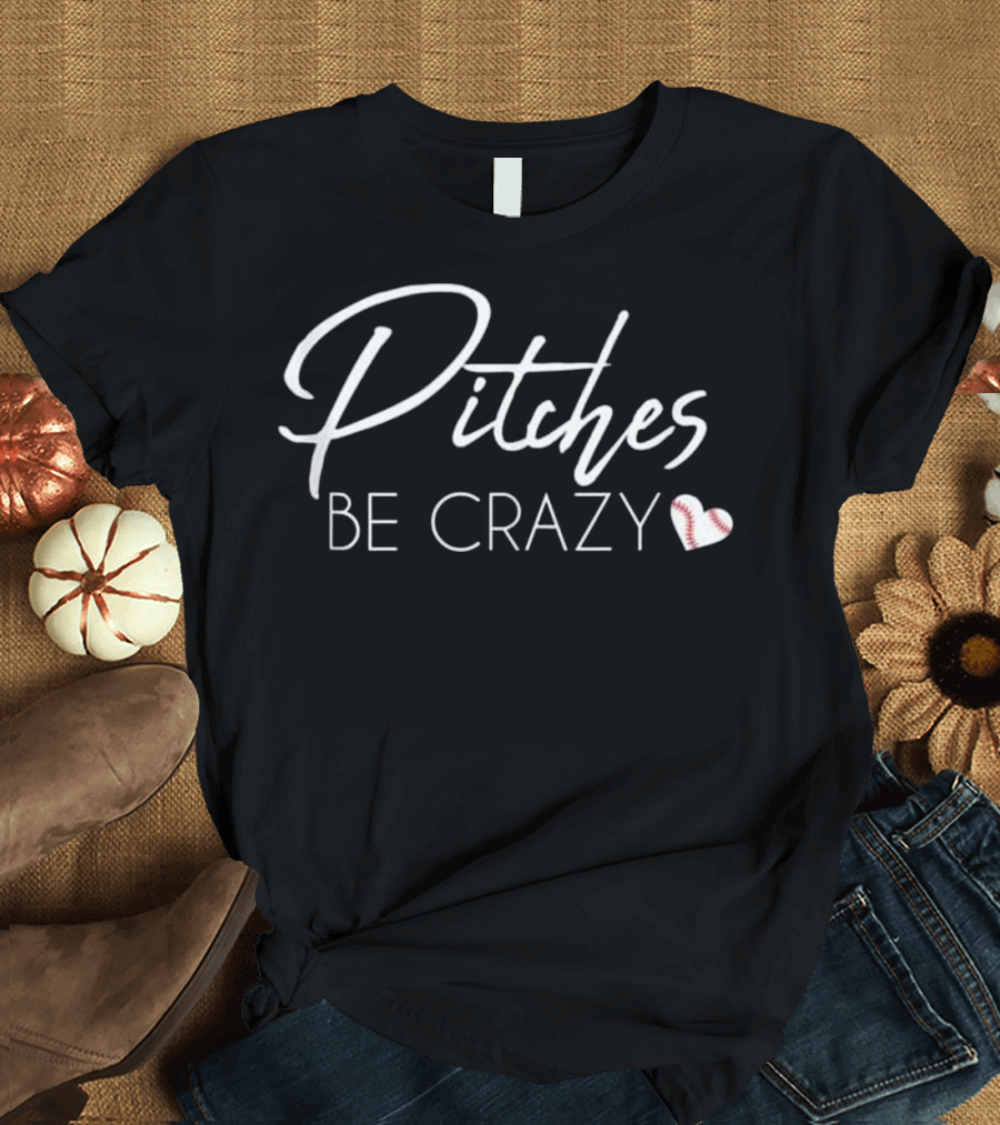 Pitches Be Crazy Baseball Heart Icons T-Shirt