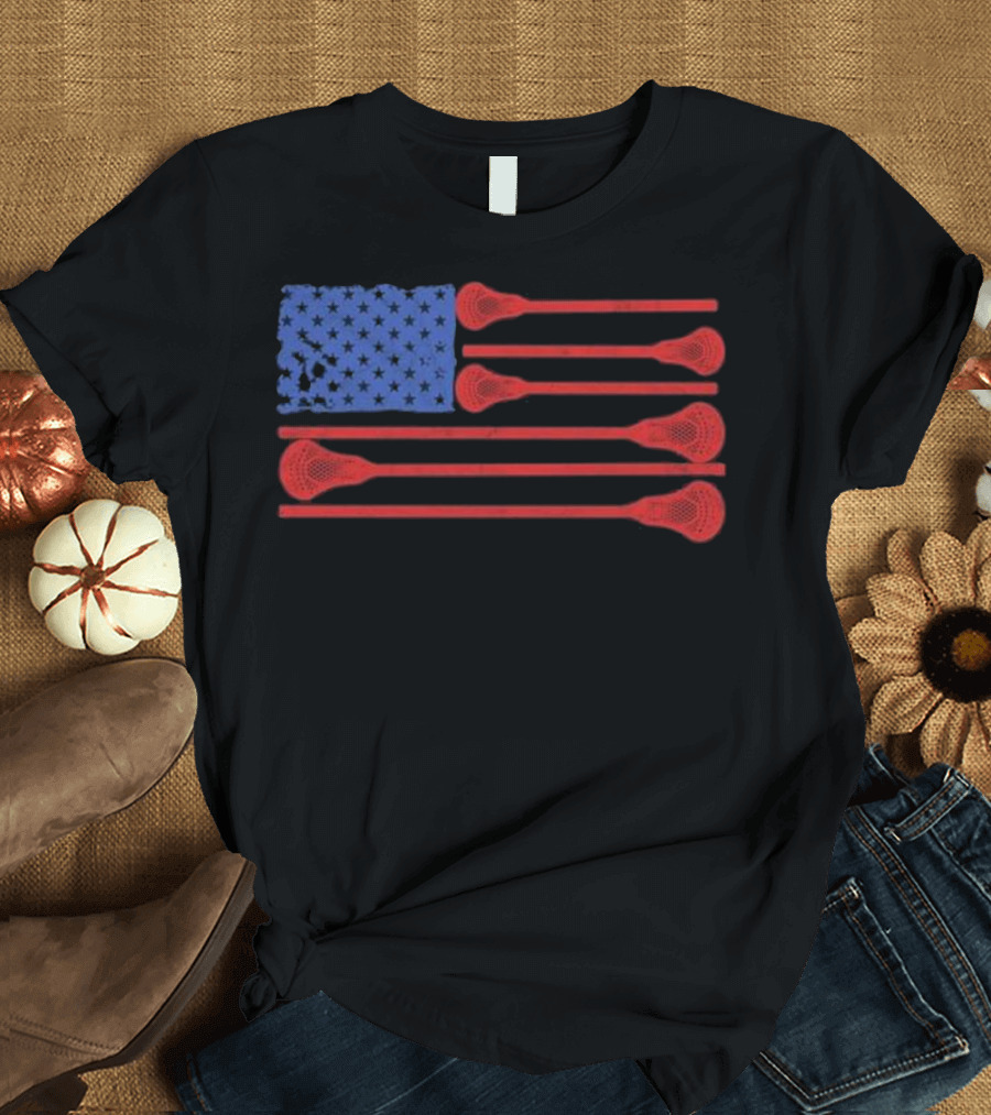 Lacrosse Sticks American Flag Retro Patr T-Shirt