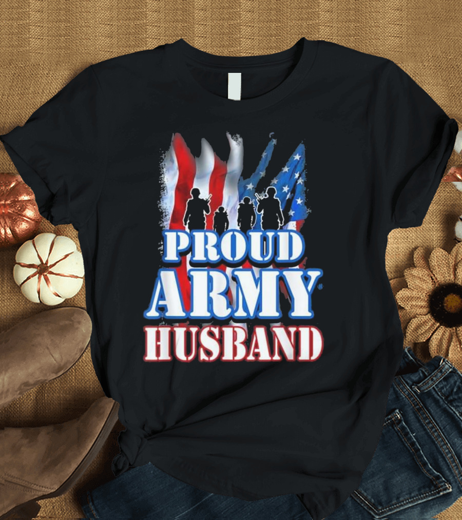 Proud Army Husband American Flag T-Shirt