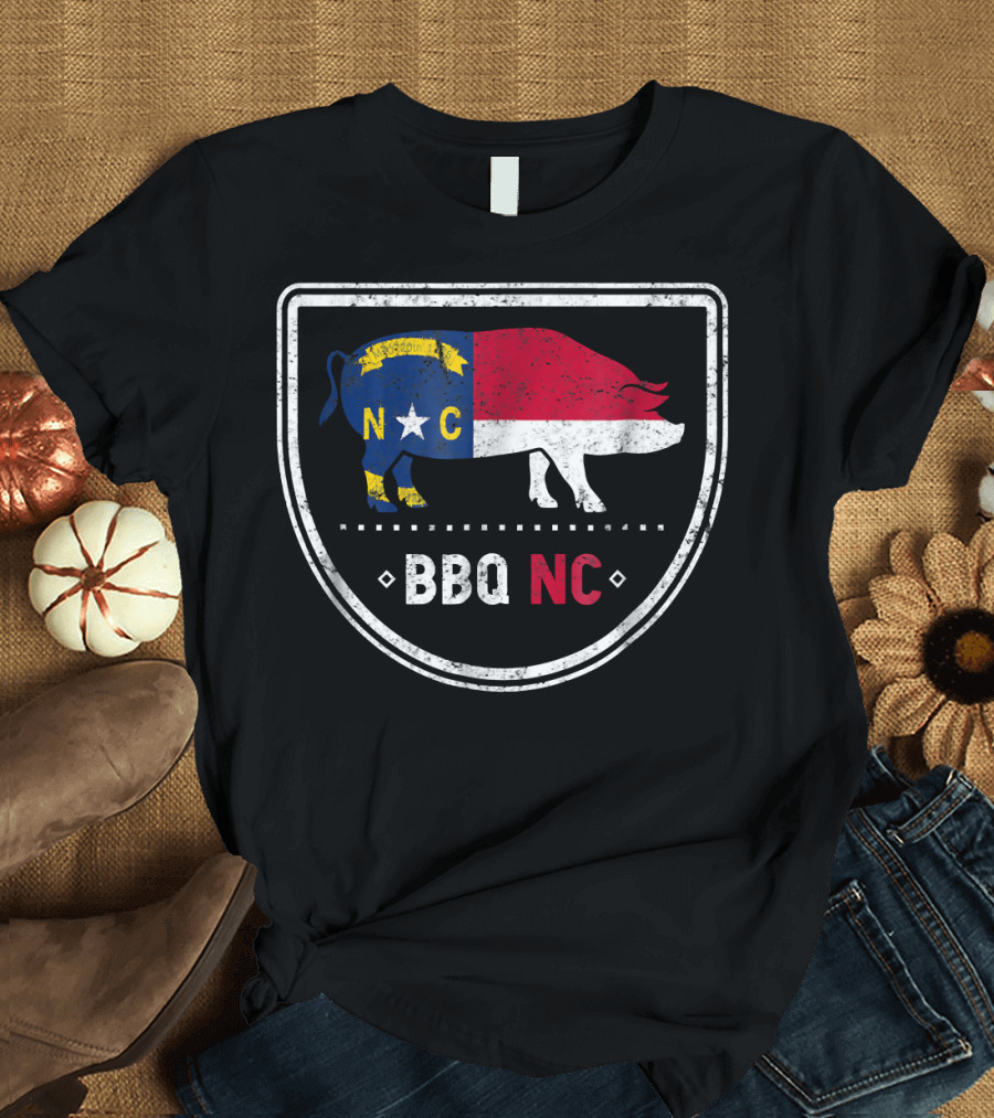 North Carolina BBQ NC State Flag Pig T-Shirt