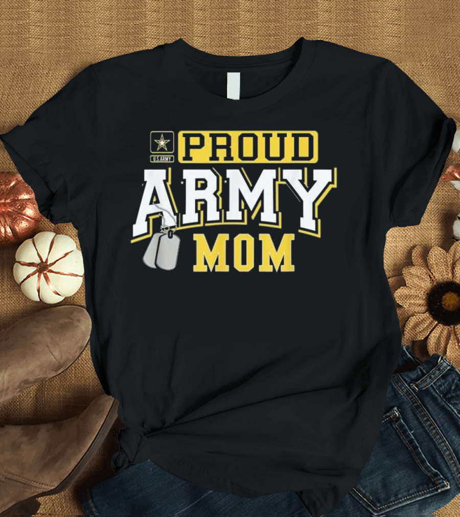 Proud Army Mom Military US Army Star Logo Dog Tags T-Shirt