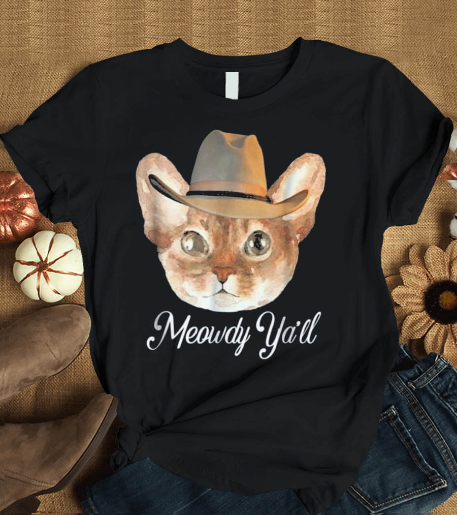 Meowdy Ya'll Texas Cowboy Cat with Hat T-Shirt
