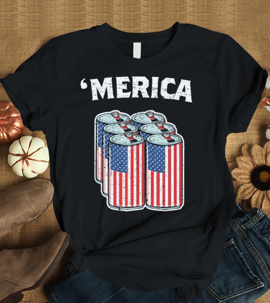 'Merica Beer Pack USA Flag Funny 4th of July T-Shirt