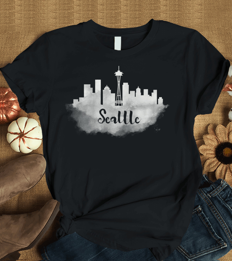 Seattle Skyline Horizon Silhouette Retro Urban Waterview T-Shirt