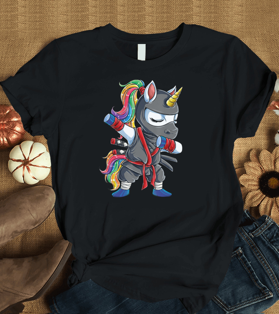 Dabbing Rainbow Ninja Unicorn Girls T-Shirt