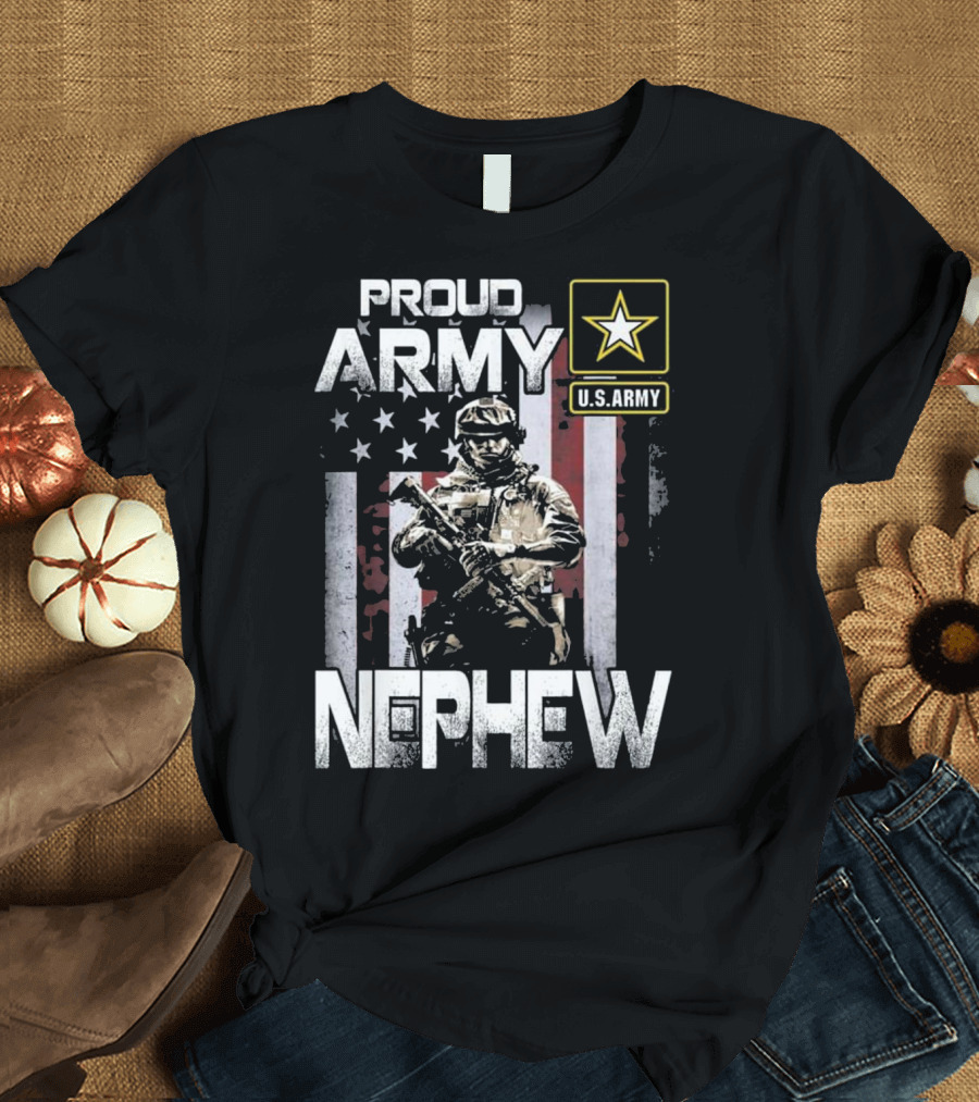 Proud Army Nephew U.S. Army Star Soldier American Flag T-Shirt