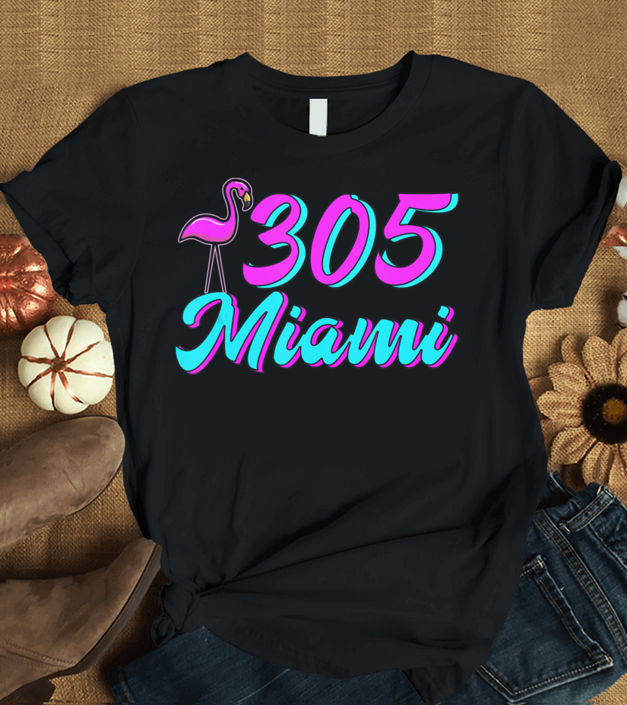 Miami 305 Flamingo Dade County South Florida Pink Fl T-Shirt