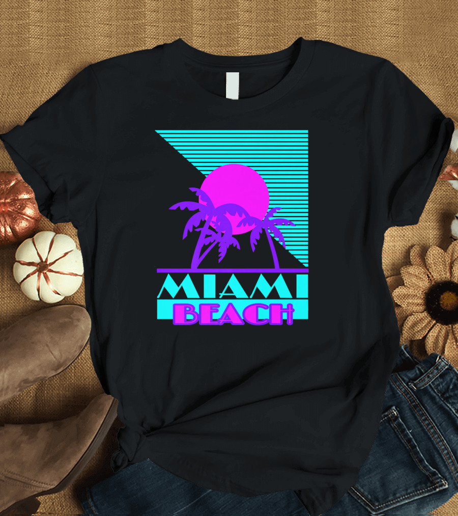 Miami Beach Retro Sun and Palm Trees 80s T-Shirt