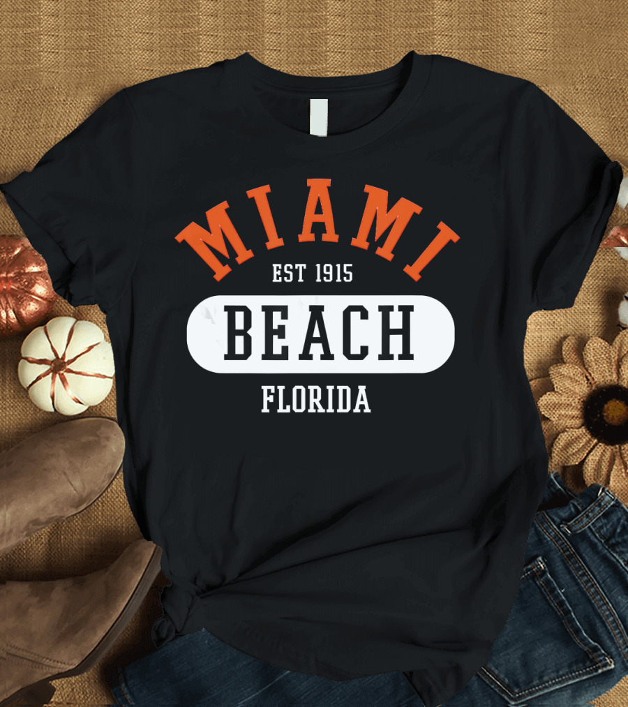 Miami Beach Florida Est 1915 College Style Jersey T-Shirt