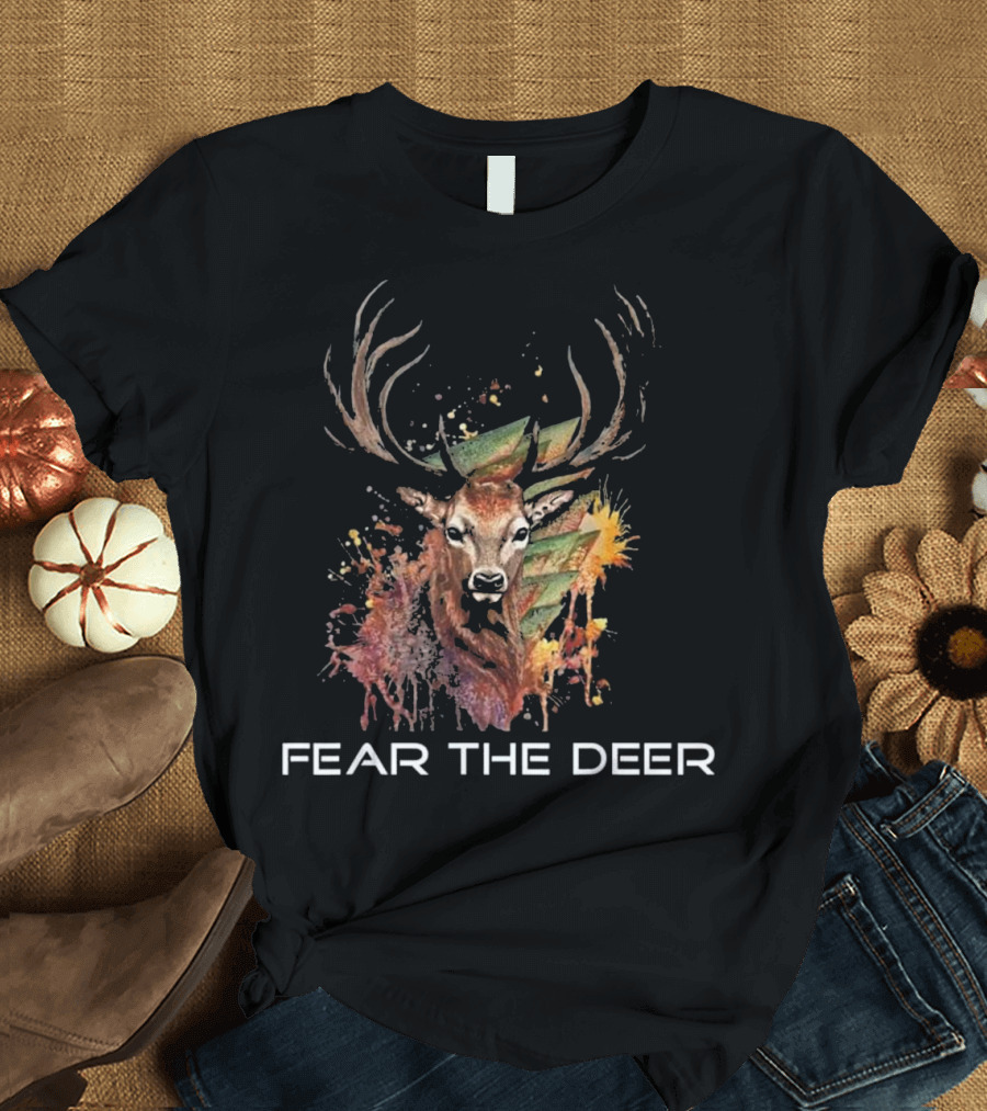 Fear the Deer Basketball Splatter Antlers and Logo Inspired T-Shirt