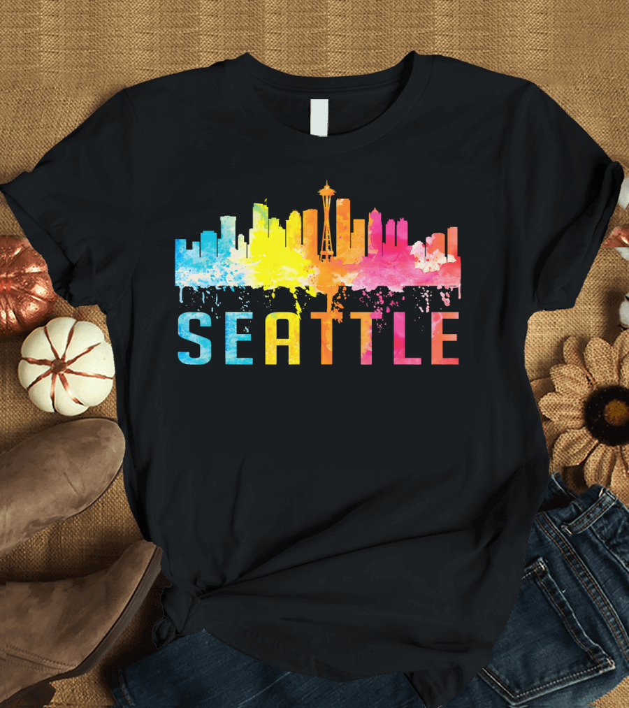 Seattle Washington Retro Watercolor Skyline Seattle T-Shirt