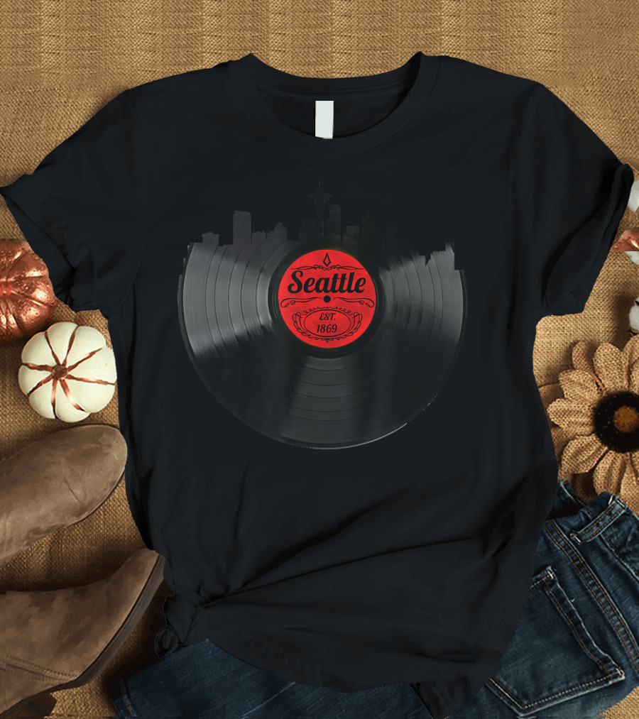 Seattle Washington Skyline Record Vintage Vinyl Est. 1869 T-Shirt