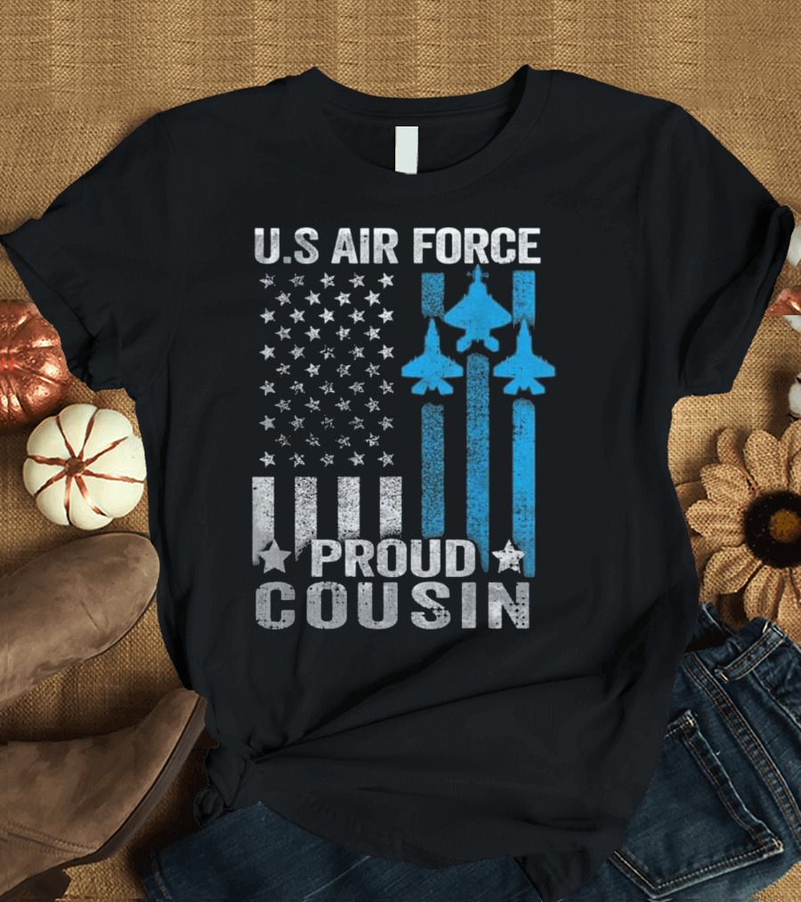 U.S. Air Force Proud Cousin with Fighter Jets and Stars Stripes T-Shirt