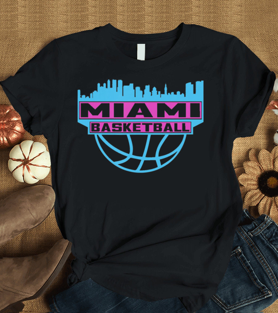 Miami Basketball Skyline Cityscape Banner T-Shirt