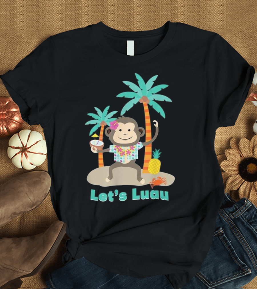 Let's Luau Boy Monkey with Hawaiian Pineapple and Palms T-Shirt