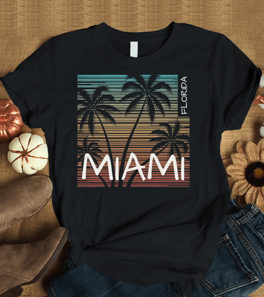 Miami Florida Me Encanta Tropi Sunset Palm Trees T-Shirt