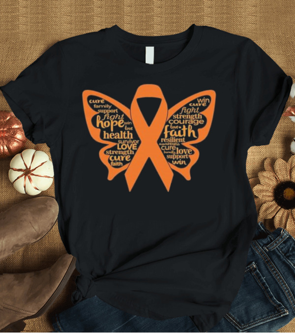T-Shirt: Leukemia Support Hope Strength Courage Love Faith Butterfly T-Shirt Leukemia Support Hope Strength Courage Love Faith Butterfly T-Shirt