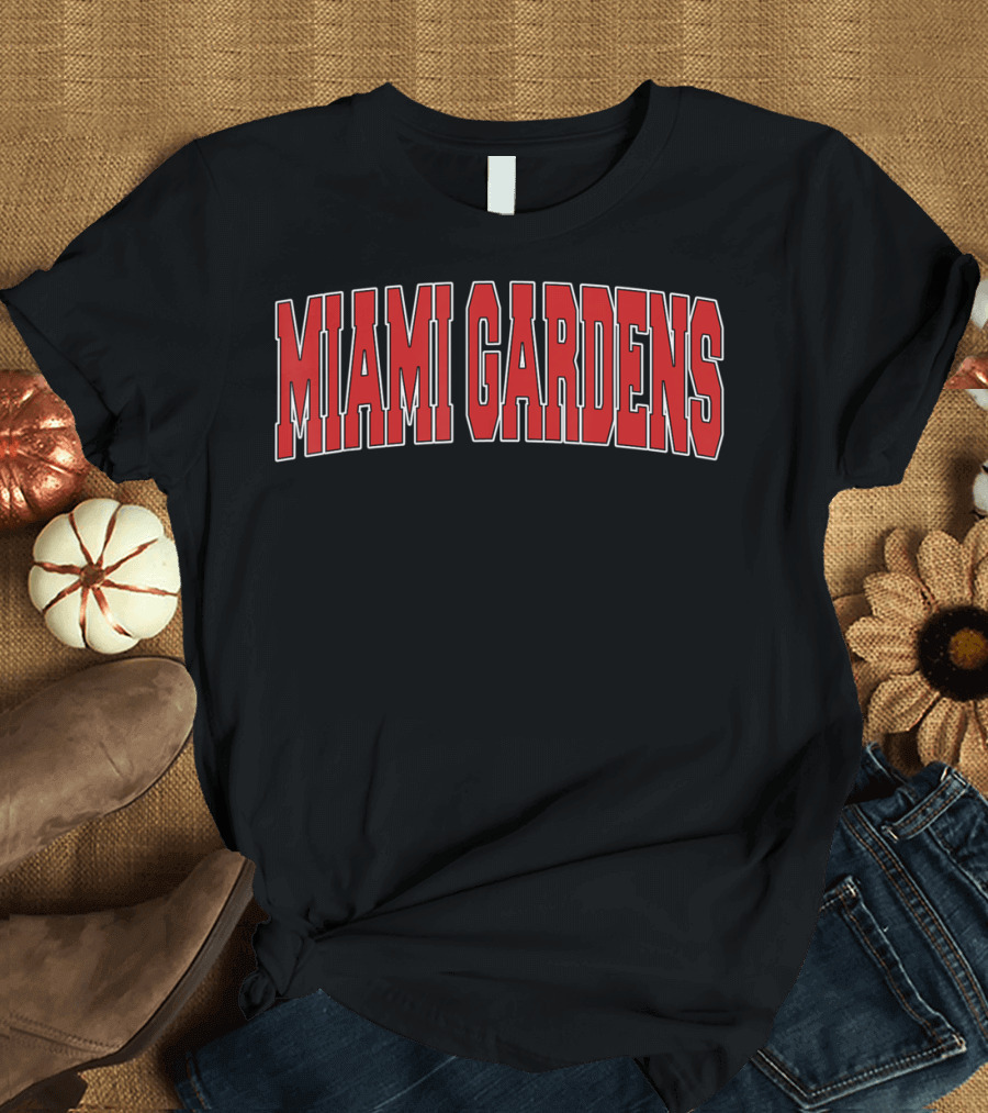 MIAMI GARDENS FL FLORIDA Varsity Style USA V Bold Red Arch Text T-Shirt