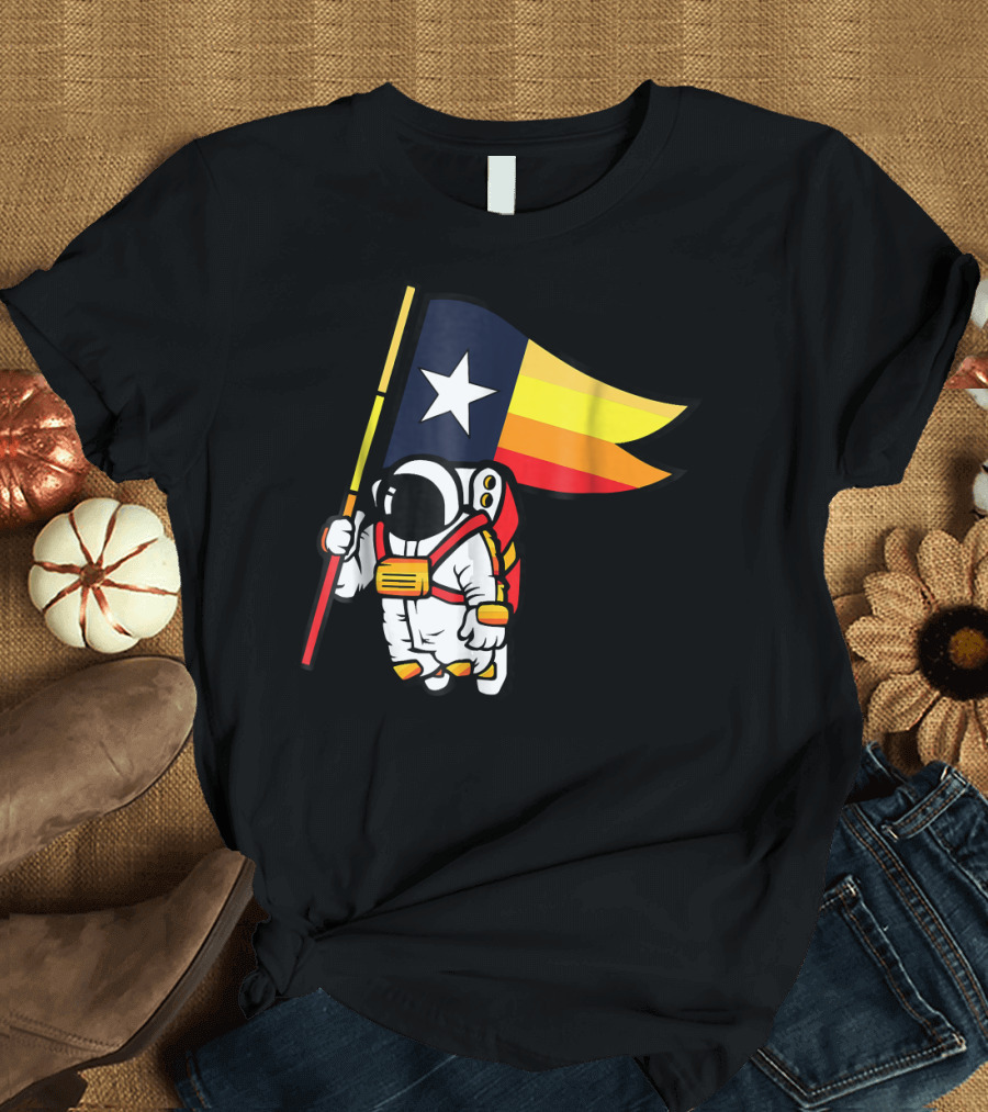 Houston Texas Flag Astronaut Carrying Star Banner T-Shirt