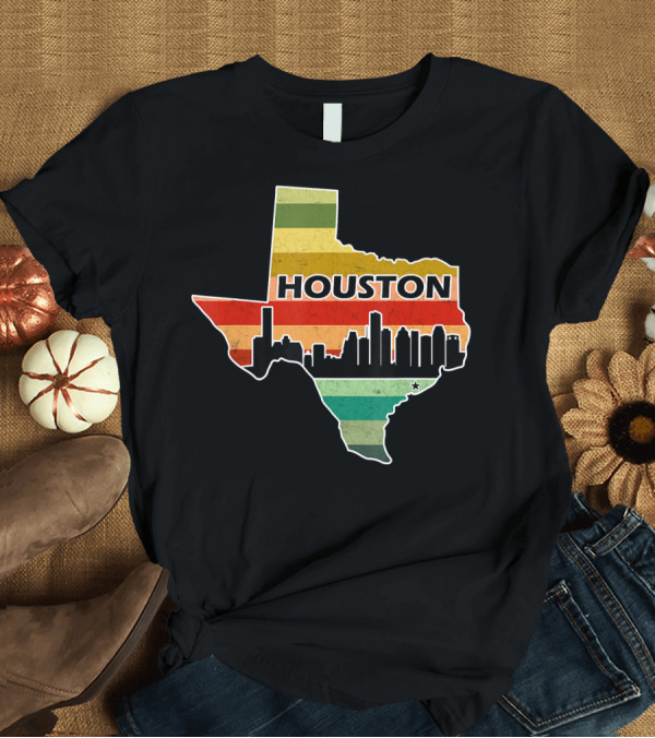 T-Shirt: Houston Texas Skyline Vintage Sunset Stripes T-Shirt Houston Texas Skyline Vintage Sunset Stripes T-Shirt