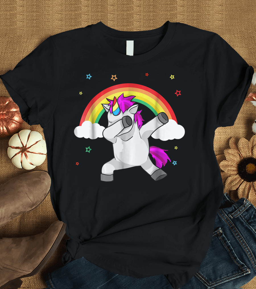 Dabbing Unicorn Funny Dab Dance Rainbow Stars T-Shirt