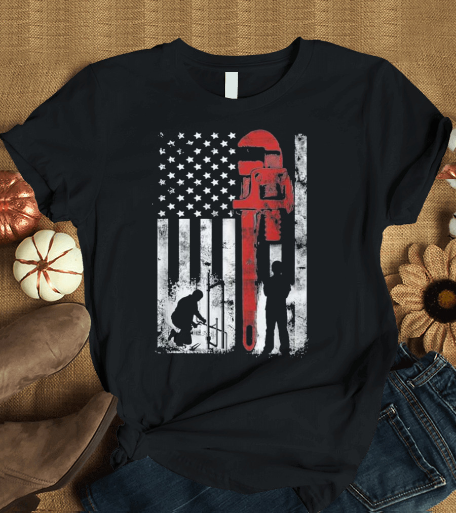 Sensational Plumber American Flag Wrench T-Shirt