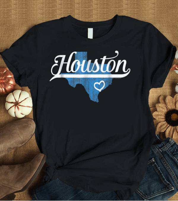 T-Shirt: Houston Texas Heart State Pride Souvenir Blue Texas Map with Heart T-Shirt Houston Texas Heart State Pride Souvenir Blue Texas Map with Heart T-Shirt
