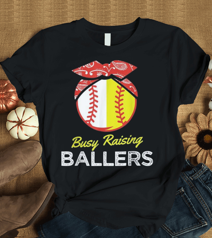 Busy Raising Ballers Funny Softball Player Gifts Softball Coach M T-Shirt
